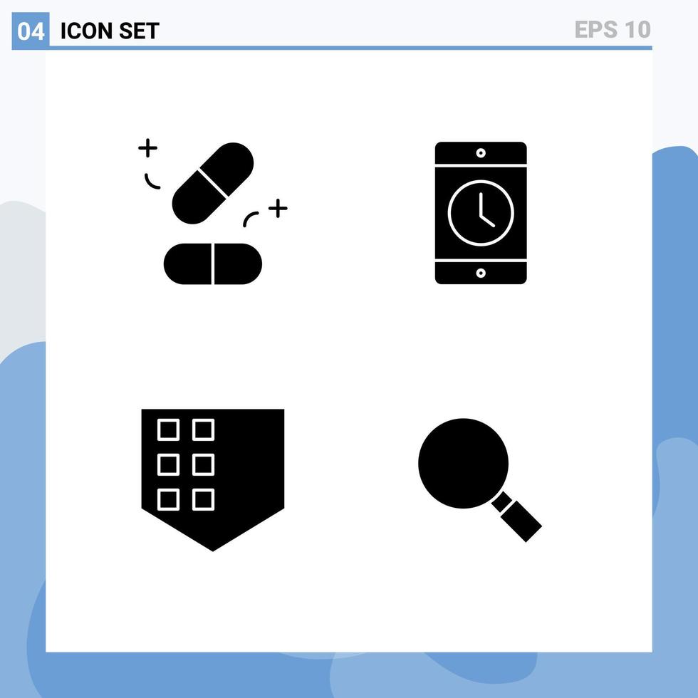 grupp av 4 modern fast glyfer uppsättning för medicin skydda vetenskap mobil skydda redigerbar vektor design element