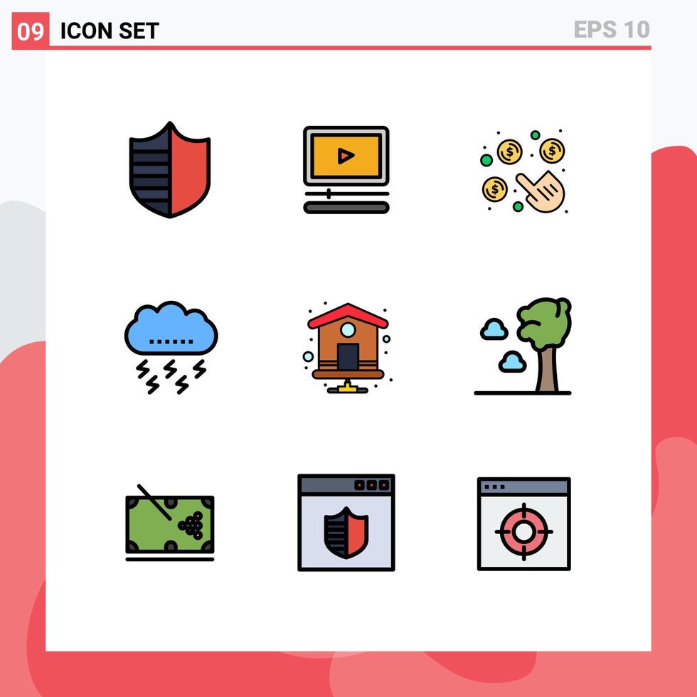 9 universell fylld linje platt färger uppsättning för webb och mobil tillämpningar Hem tacksägelse klick blixt- höst redigerbar vektor design element