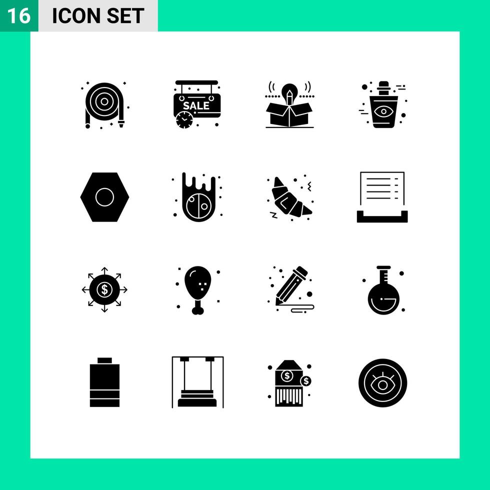 uppsättning av 16 modern ui ikoner symboler tecken för grundläggande öga låda flaska lösning redigerbar vektor design element