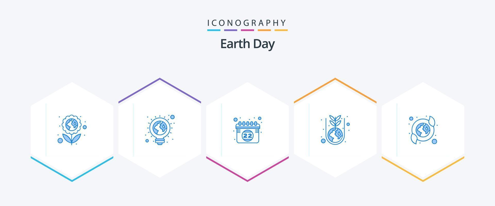Erde Tag 25 Blau Symbol Pack einschließlich Pflege. Pflanze. Kalender. wachsend. Grün vektor