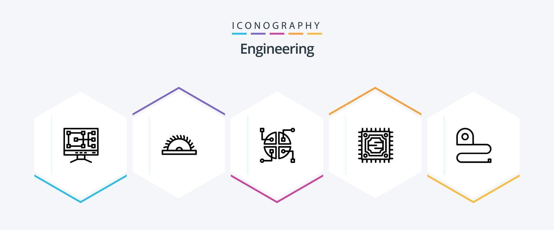 Ingenieurwesen 25 Linie Symbol Pack einschließlich . Skala. Netzwerk. Messung. Prozessor vektor