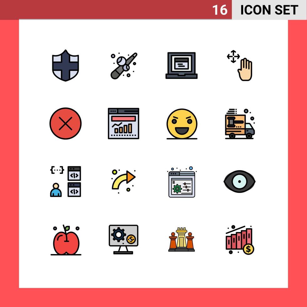 redigerbar vektor linje packa av 16 enkel platt Färg fylld rader av Diagram radera bärbar dator cirkel upp redigerbar kreativ vektor design element