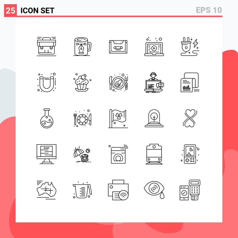 einstellen von 25 modern ui Symbole Symbole Zeichen zum Lernprogramm Internet Design Deck Kassette editierbar Vektor Design Elemente