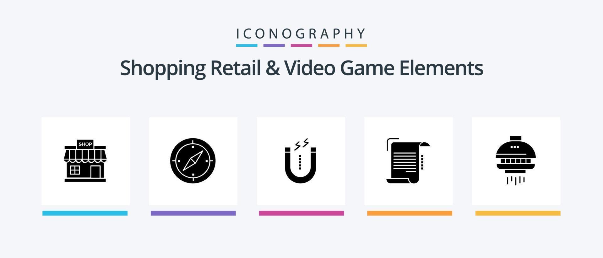 einkaufen Verkauf und Video Spiel Elemente Glyphe 5 Symbol Pack einschließlich Richtlinien. Notiz. GPS. Bericht. Werkzeug. kreativ Symbole Design vektor