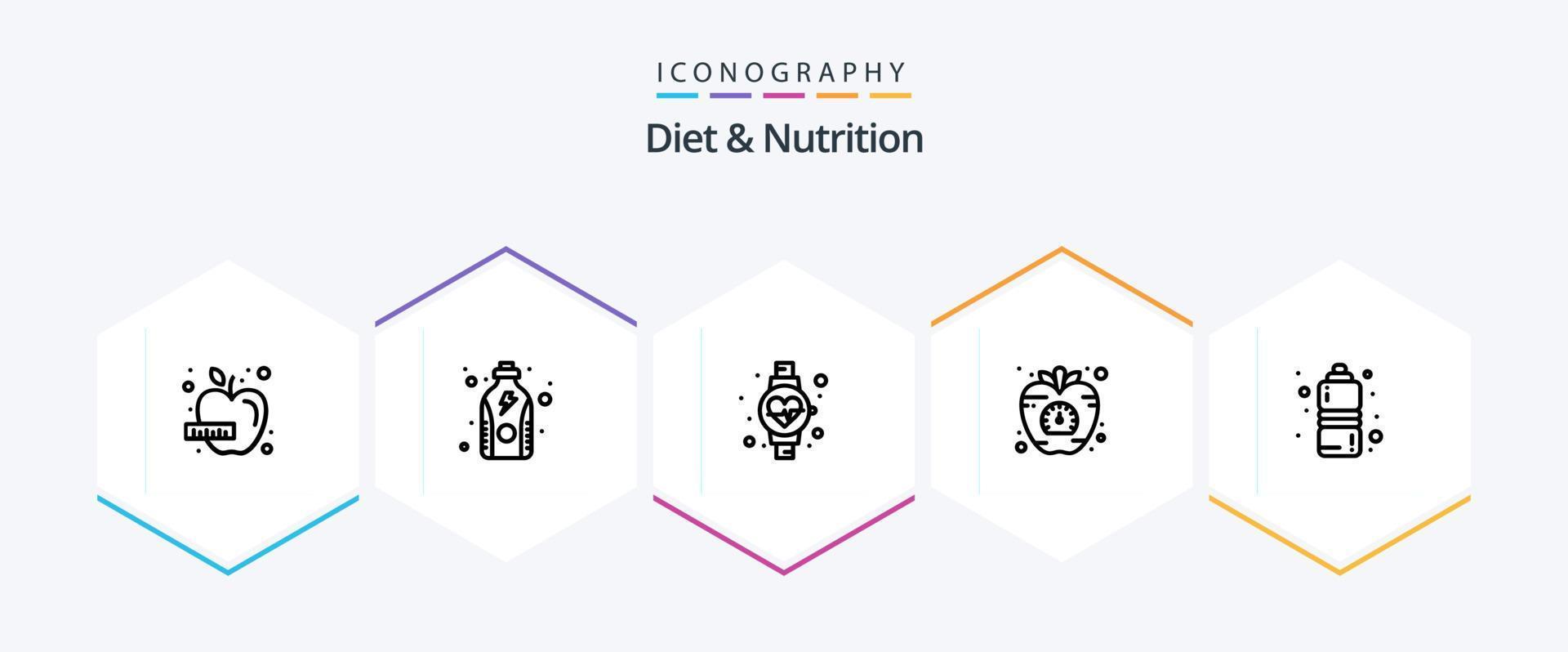 Diät und Ernährung 25 Linie Symbol Pack einschließlich Fitness Gesundheit. Zeit. Diät. Gemüse. Diät vektor