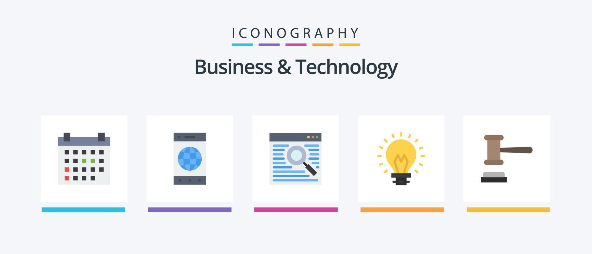 företag och teknologi platt 5 ikon packa Inklusive domstol. ljus. webbläsare. innovation. Glödlampa. kreativ ikoner design vektor