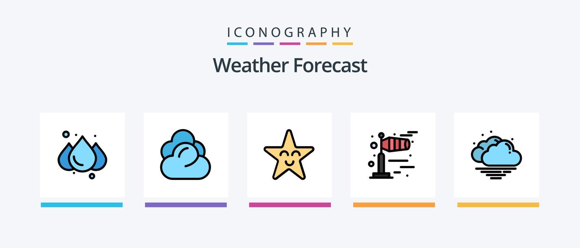 väder linje fylld 5 ikon packa Inklusive regnig. väder. moln. natt. prognos. kreativ ikoner design vektor