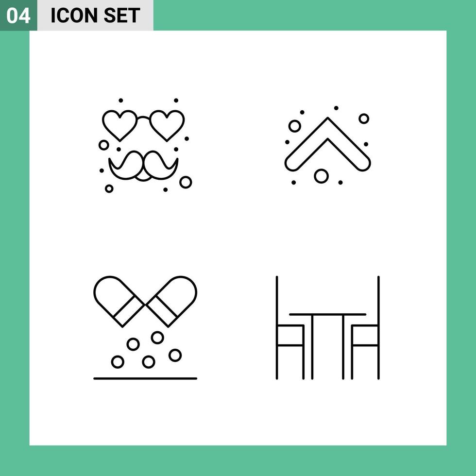 4 användare gränssnitt linje packa av modern tecken och symboler av hjärta medicin pil riktning stol redigerbar vektor design element