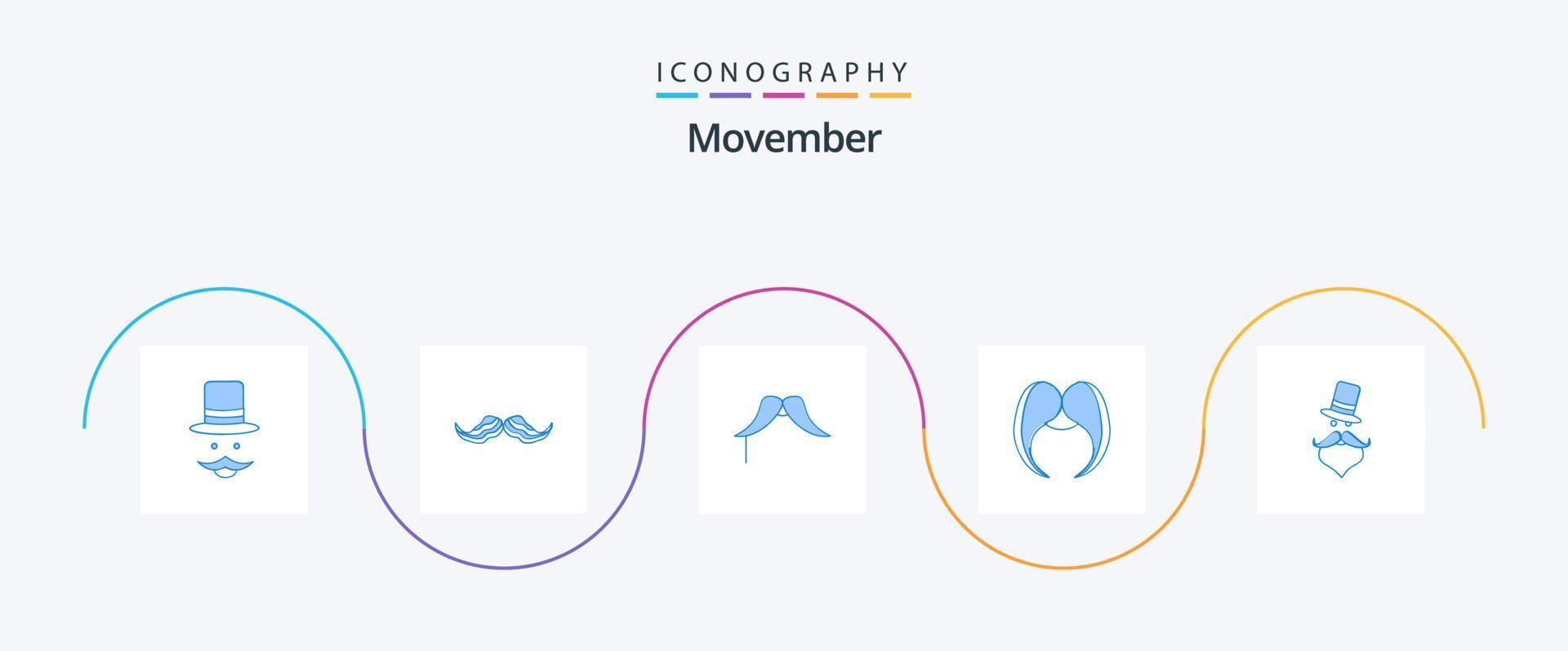 Movember blå 5 ikon packa Inklusive . manlig. hatt. Movember vektor