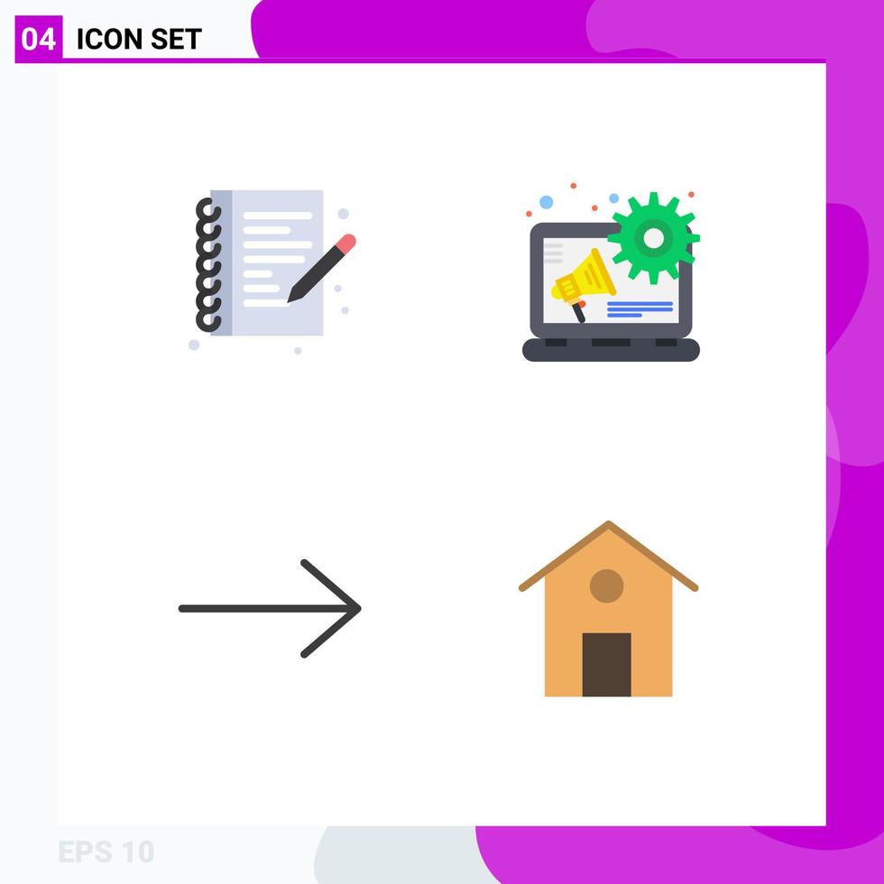 grupp av 4 modern platt ikoner uppsättning för hobbies Hem notera bok innehåll byggnad redigerbar vektor design element