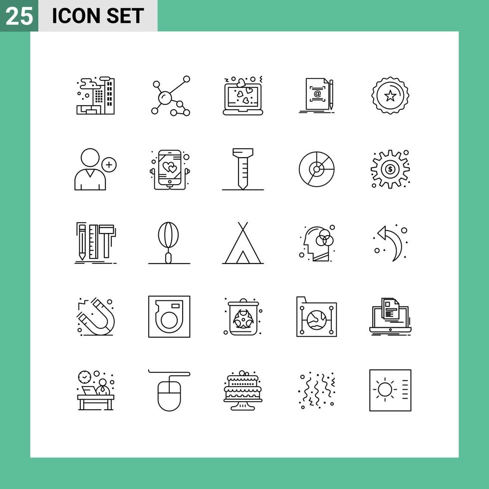 25 Linie Konzept zum Websites Handy, Mobiltelefon und Apps Abzeichen Mail Herz Text Hinweis editierbar Vektor Design Elemente