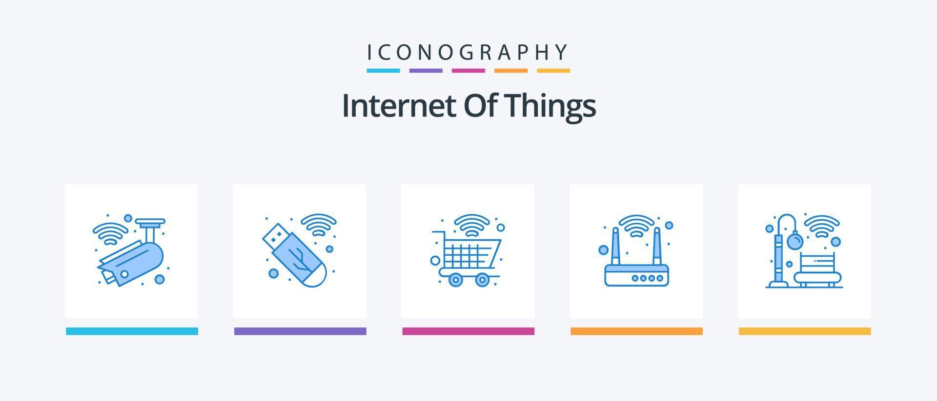 Internet von Dinge Blau 5 Symbol Pack einschließlich . Licht. Einkaufen. Bank. Router. kreativ Symbole Design vektor