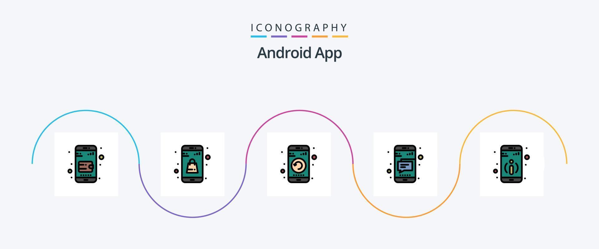 Android App Linie gefüllt eben 5 Symbol Pack einschließlich Information. Text. Gerät. Telefon. Botschaft vektor