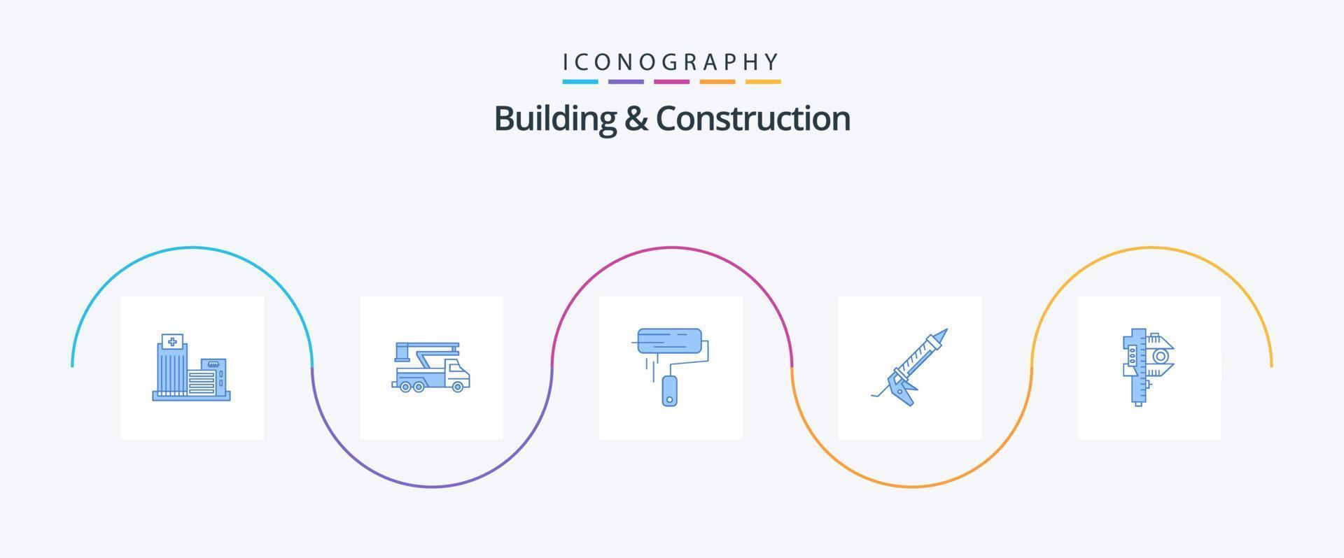 byggnad och konstruktion blå 5 ikon packa Inklusive reparera. tätningsmedel. lyft. måla borsta. vält vektor