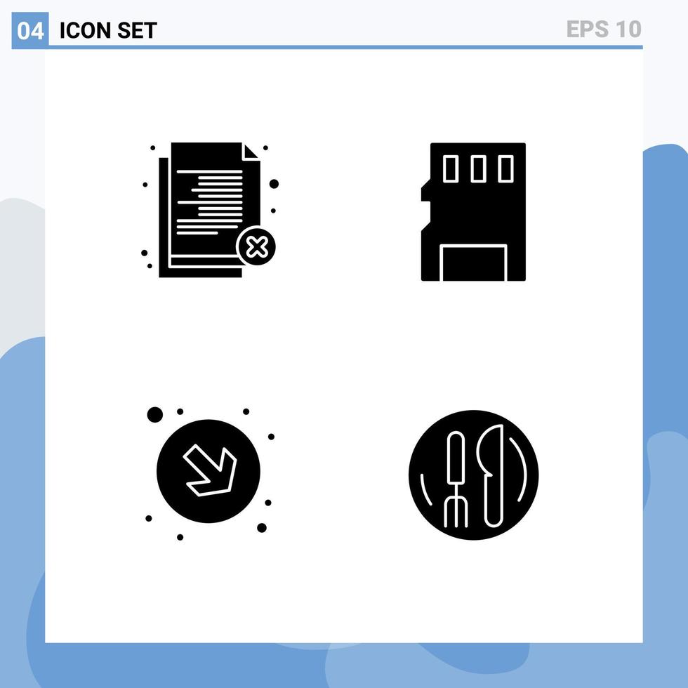 Gruppe von 4 solide Glyphen Zeichen und Symbole zum löschen Pfeil Rekrutierung Erinnerung richtig editierbar Vektor Design Elemente