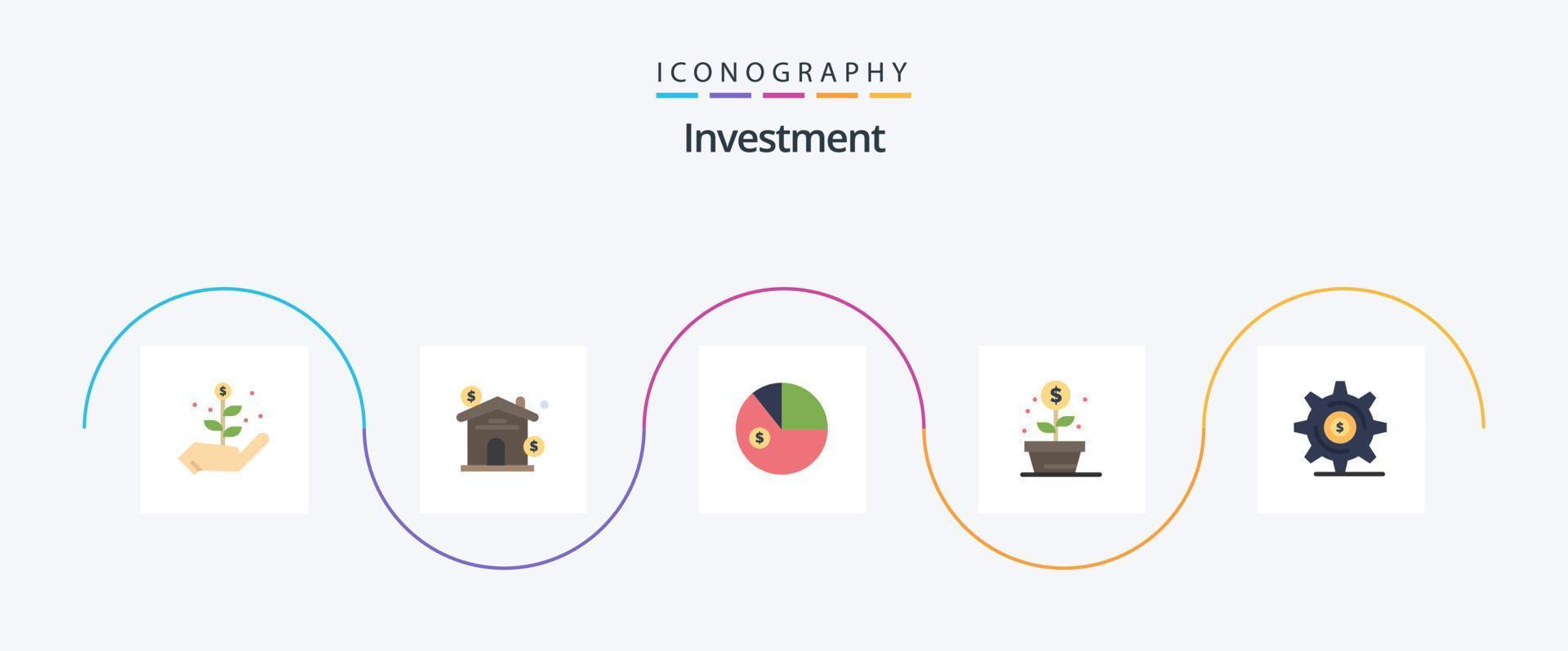 Investition eben 5 Symbol Pack einschließlich Geld. Geschäft. Daten. Geld. Wachstum vektor