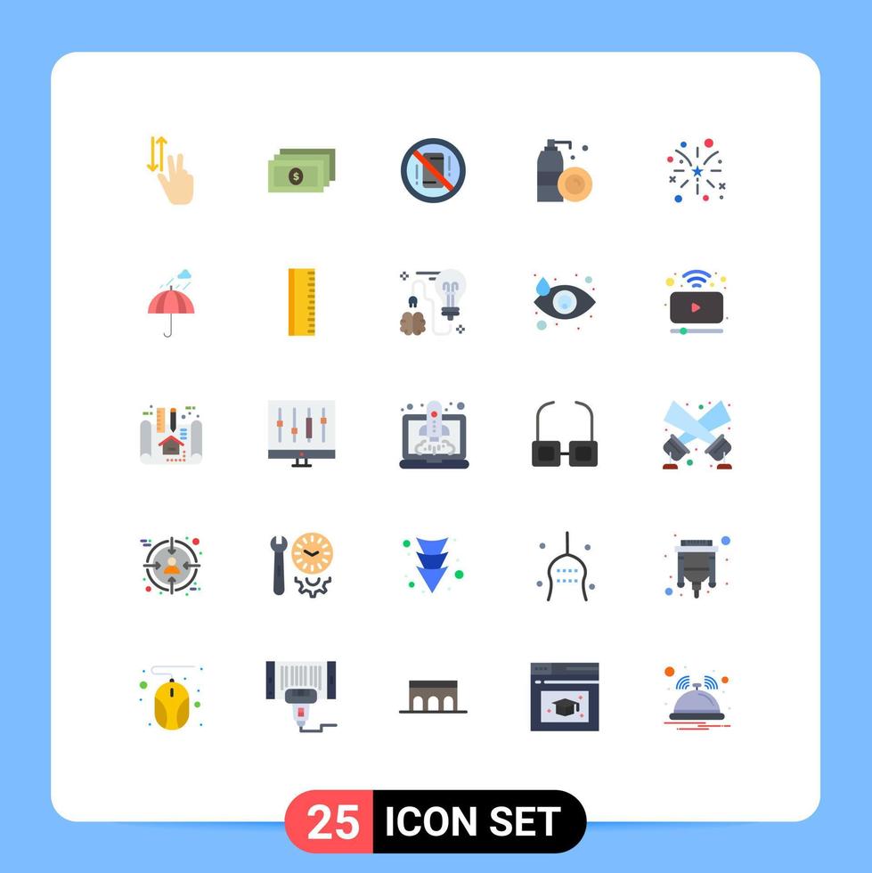25 universell platt färger uppsättning för webb och mobil tillämpningar fyrverkeri rengöring undvika flaska telefon redigerbar vektor design element