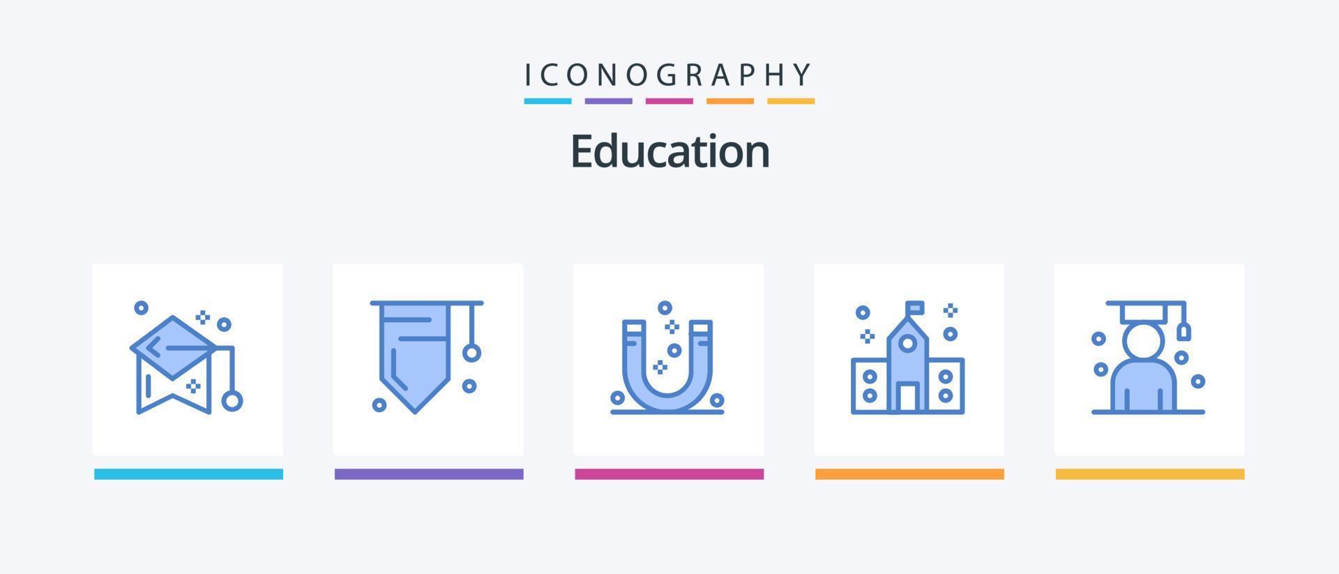 Bildung Blau 5 Symbol Pack einschließlich vorbereitend. Hochschule. Erfolg. Gebäude. magnetisch. kreativ Symbole Design vektor