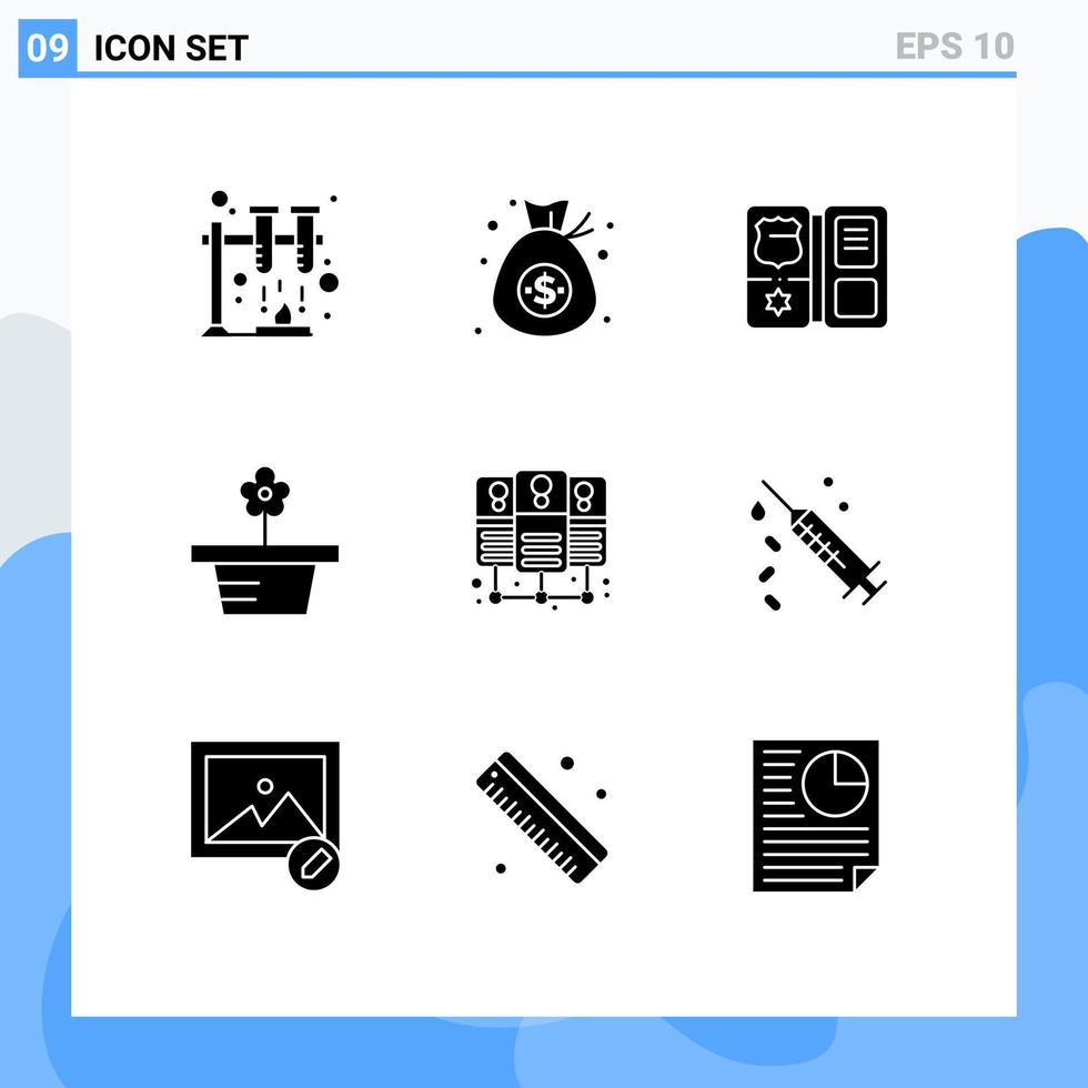 uppsättning av 9 kommersiell fast glyfer packa för delad databas server skydda närvarande natur redigerbar vektor design element