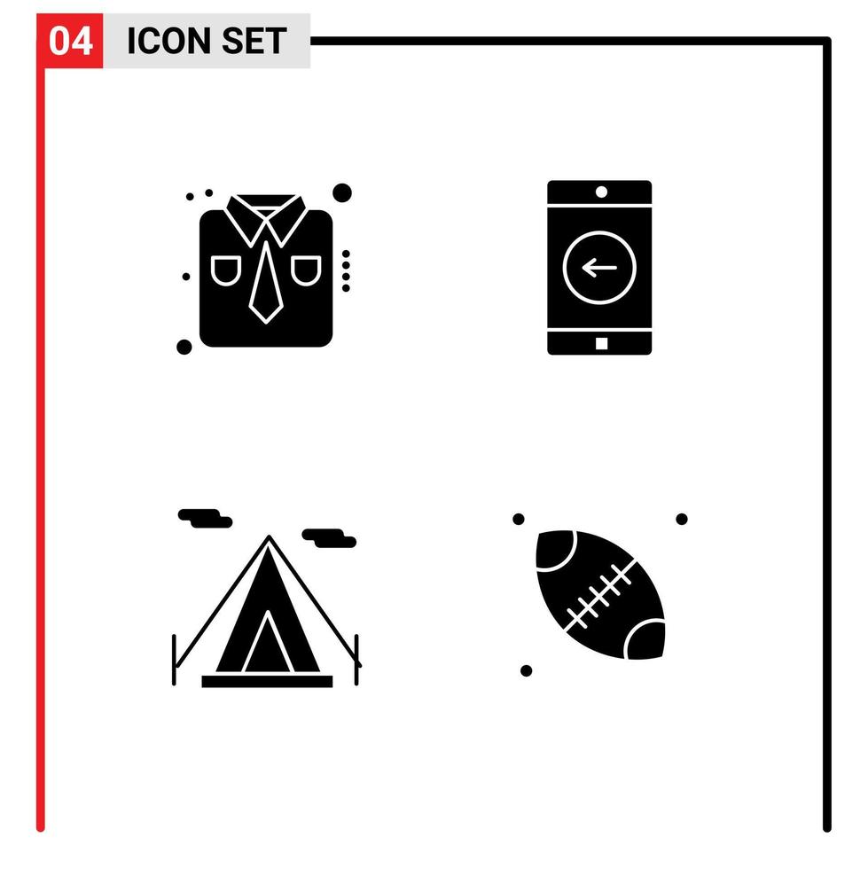 packa av 4 kreativ fast glyfer av kläder camping arbete ha på sig mobil Ansökan rugby redigerbar vektor design element