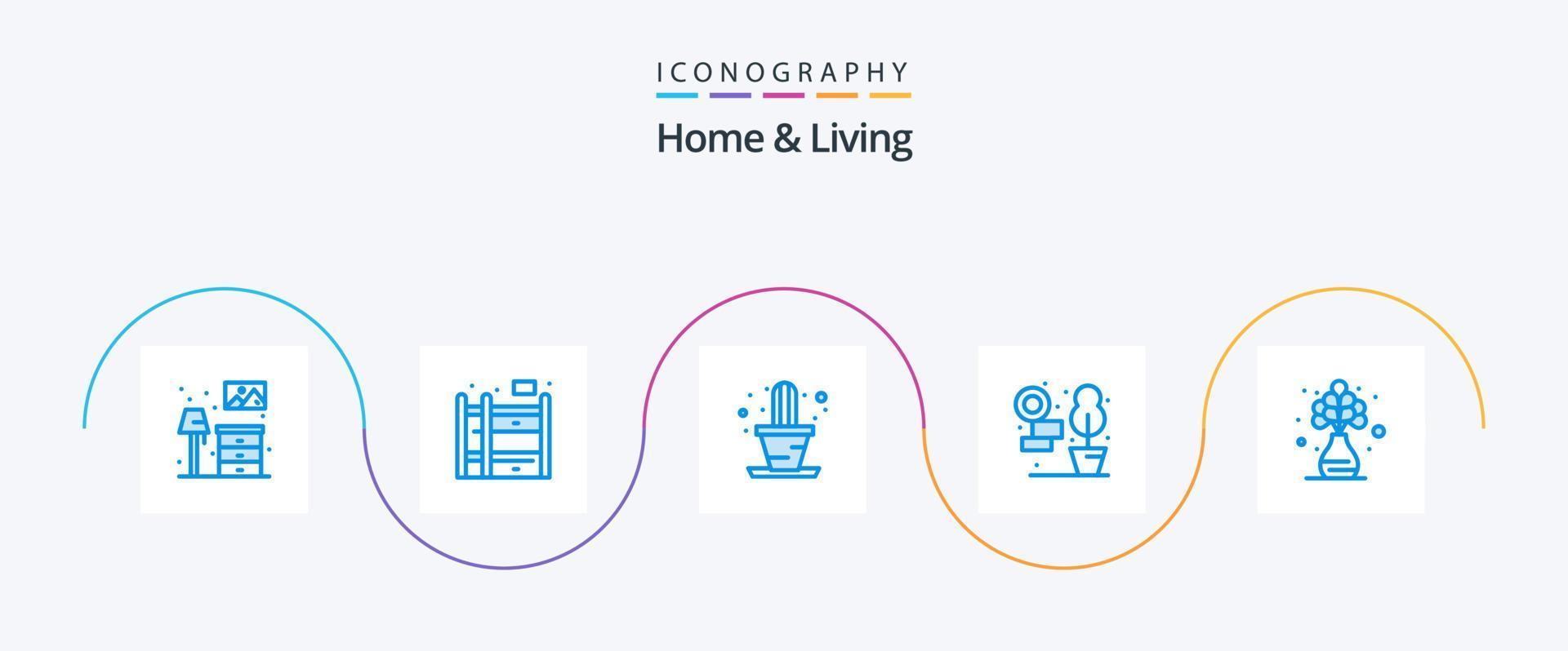 Hem och levande blå 5 ikon packa Inklusive . växt. hus. levande. växt vektor