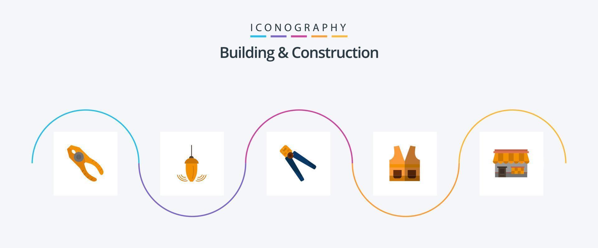 Gebäude und Konstruktion eben 5 Symbol Pack einschließlich Jacke. arbeiten. Lot. Werkzeug. Konstruktion vektor