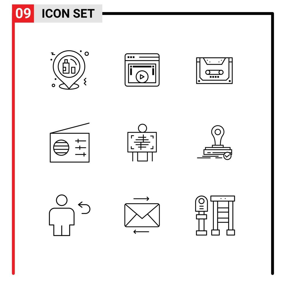 modern uppsättning av 9 konturer och symboler sådan som röntgenstråle radio video spelare media kompakt redigerbar vektor design element