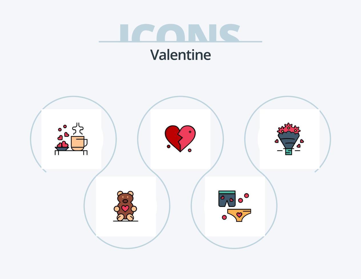 valentine linje fylld ikon packa 5 ikon design. kärlek. alla hjärtans dag. te. alla hjärtans dag. kärleksfull vektor