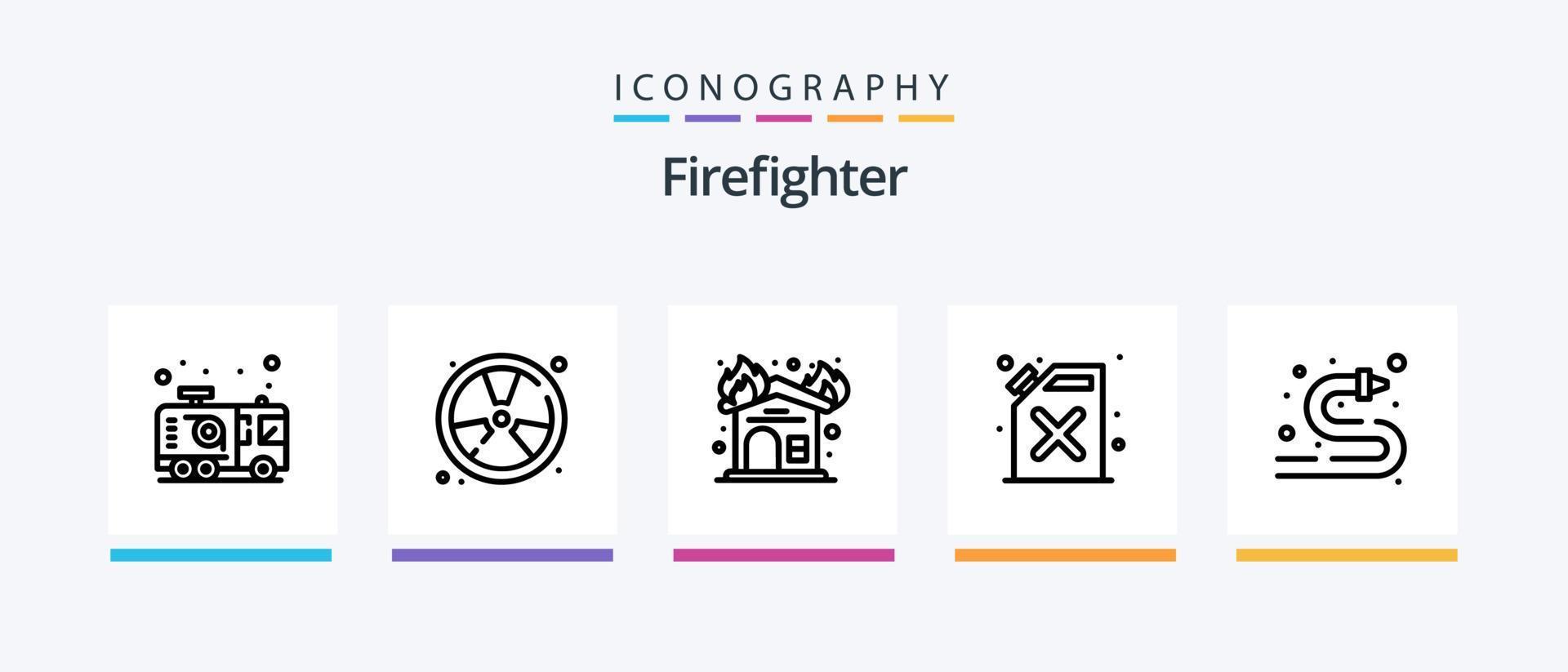 Feuerwehrmann Linie 5 Symbol Pack einschließlich schweben. Feuer. Forderung. Kämpfer. Hotline. kreativ Symbole Design vektor