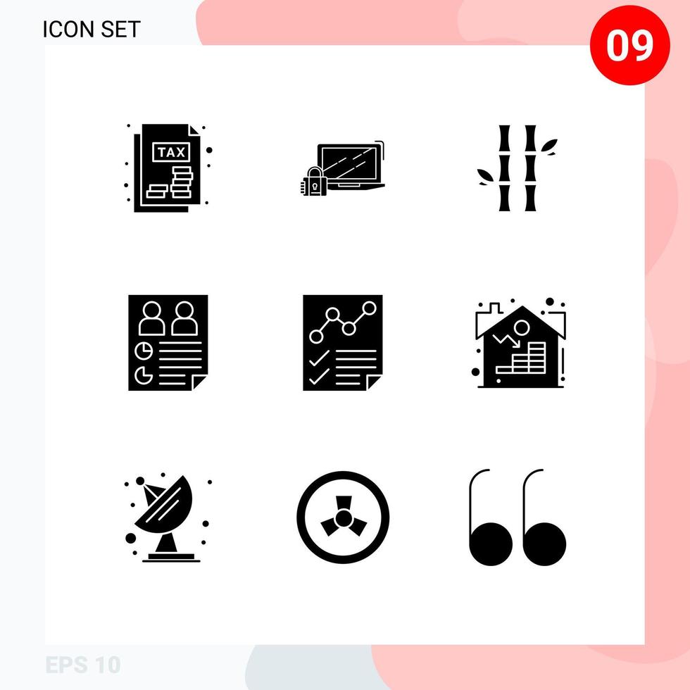 grupp av 9 modern fast glyfer uppsättning för användare papper bambu sida naturlig redigerbar vektor design element
