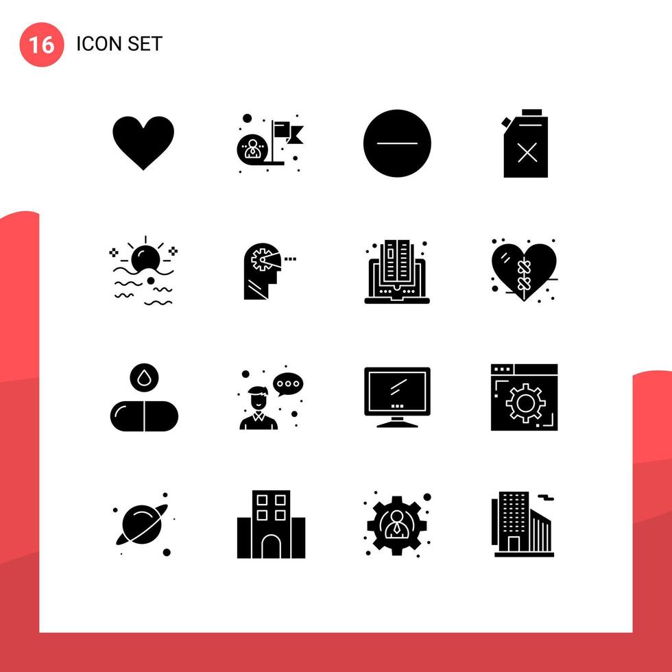 grupp av 16 fast glyfer tecken och symboler för sommar hav mål olja bensin redigerbar vektor design element