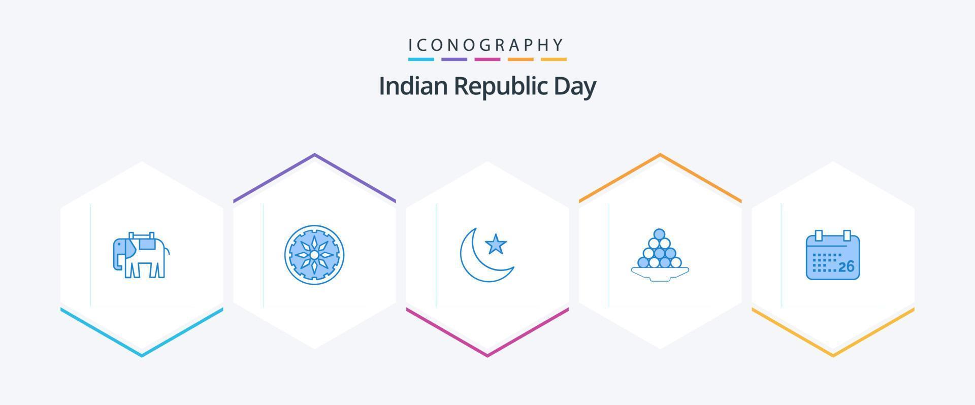 indisk republik dag 25 blå ikon packa Inklusive behandla. laddu. natt. indiska. delikatess vektor