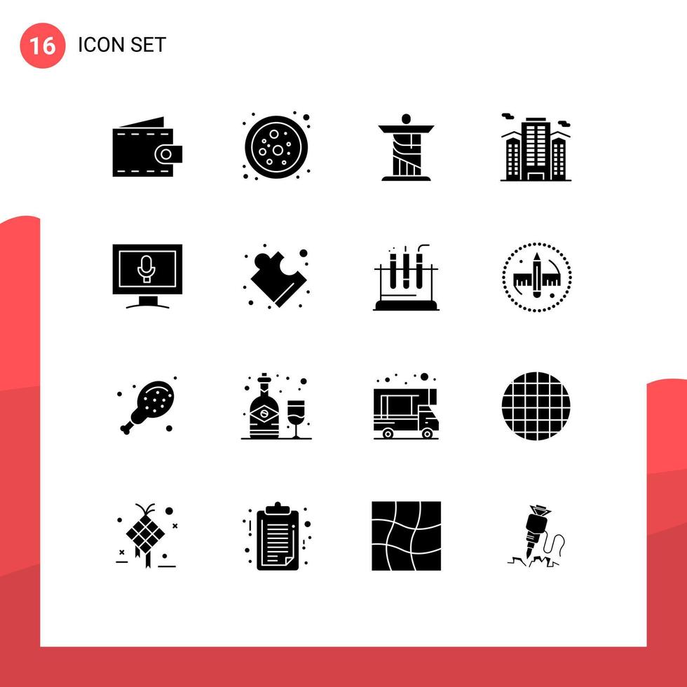 16 användare gränssnitt fast glyf packa av modern tecken och symboler av skärm stad christ arbete kontor redigerbar vektor design element