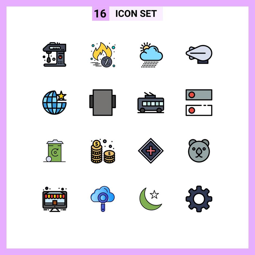 mobil gränssnitt platt Färg fylld linje uppsättning av 16 piktogram av stirra klot moln global luftskepp redigerbar kreativ vektor design element