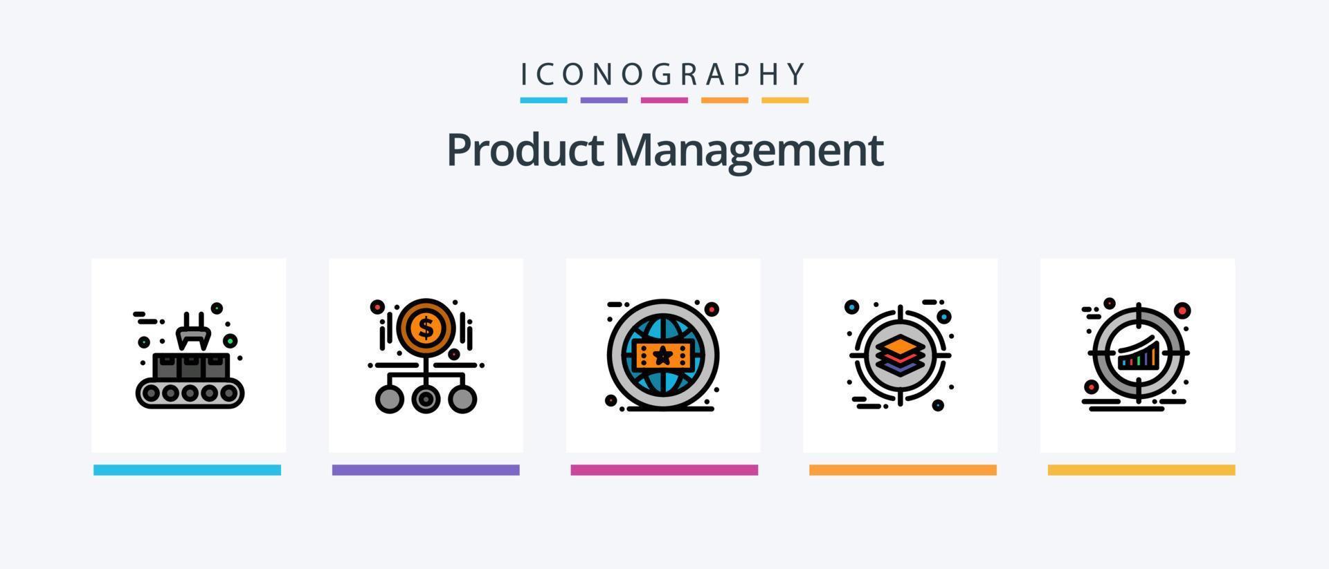 produkt förvaltning linje fylld 5 ikon packa Inklusive extern. bearbetning. hjärna. Graf. bar. kreativ ikoner design vektor
