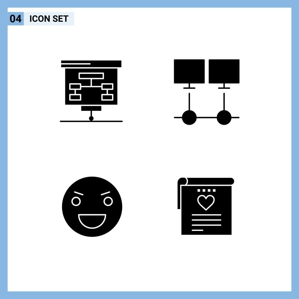 Pack von 4 modern solide Glyphen Zeichen und Symbole zum Netz drucken Medien eine solche wie Diagramm böse Statistiken Internet Grusel editierbar Vektor Design Elemente