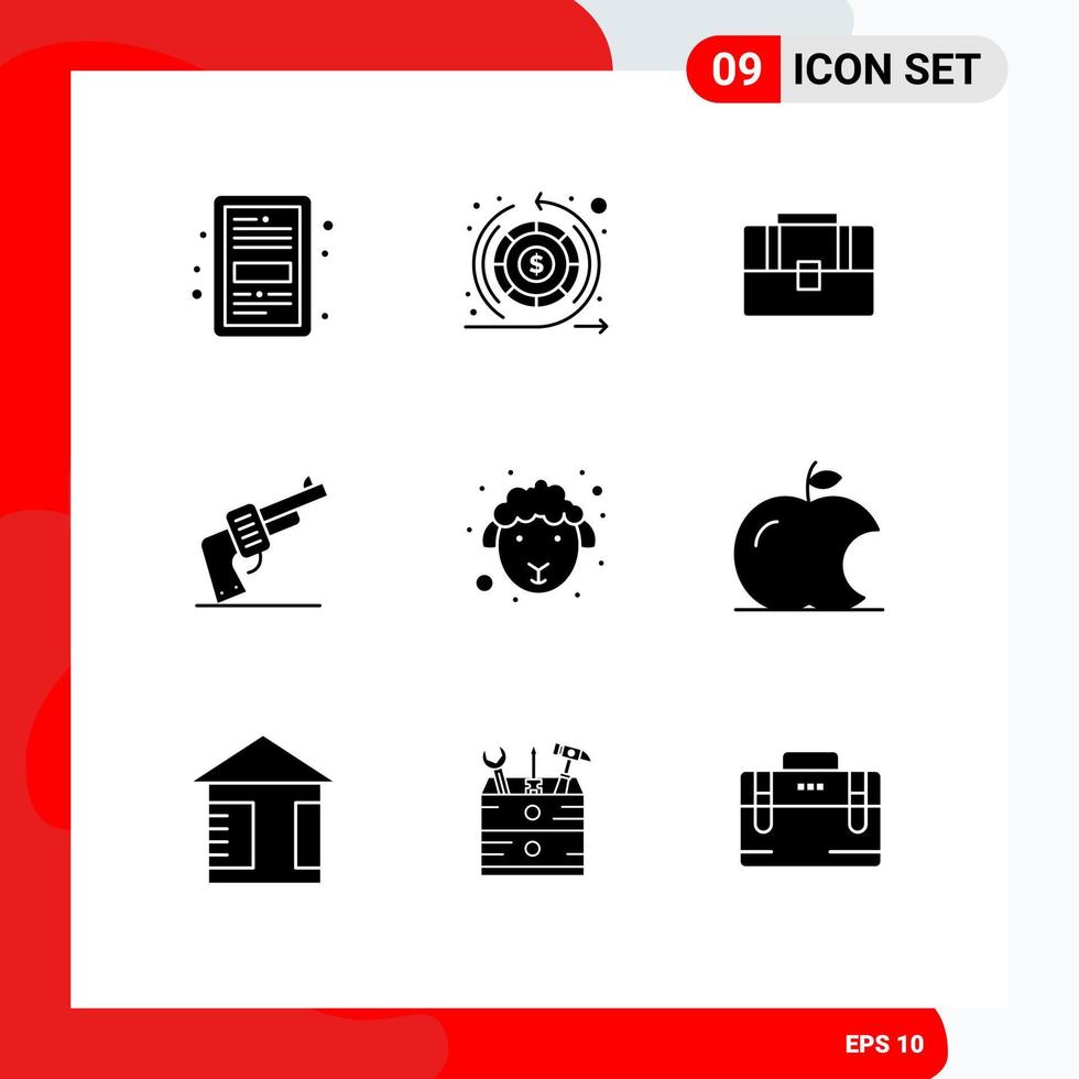 uppsättning av 9 modern ui ikoner symboler tecken för ansikte vapen garanti hand hand väska redigerbar vektor design element