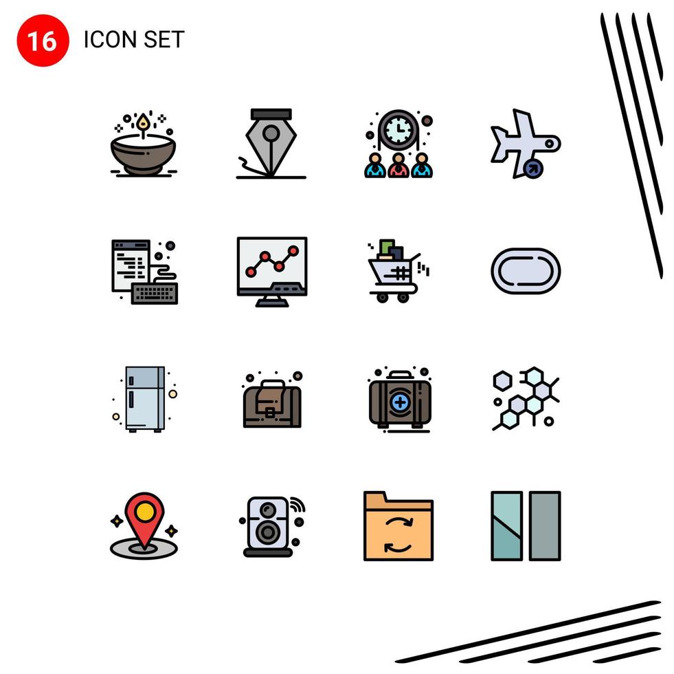16 Universal- eben Farbe gefüllt Linie Zeichen Symbole von Browser nehmen Gruppe Flugzeug Flug editierbar kreativ Vektor Design Elemente