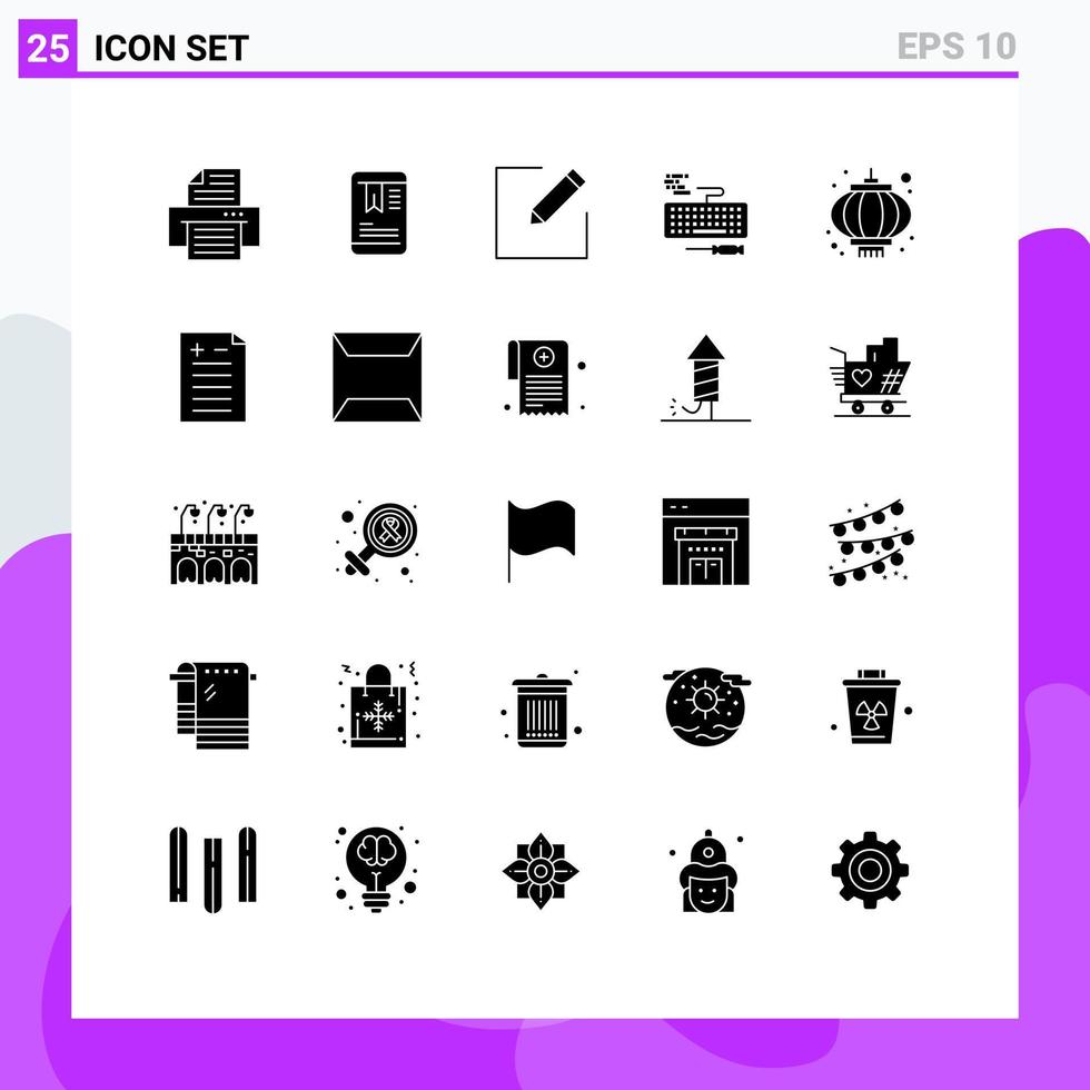 25 universell fast glyfer uppsättning för webb och mobil tillämpningar jämförelse lampa skriva högtider reparera redigerbar vektor design element