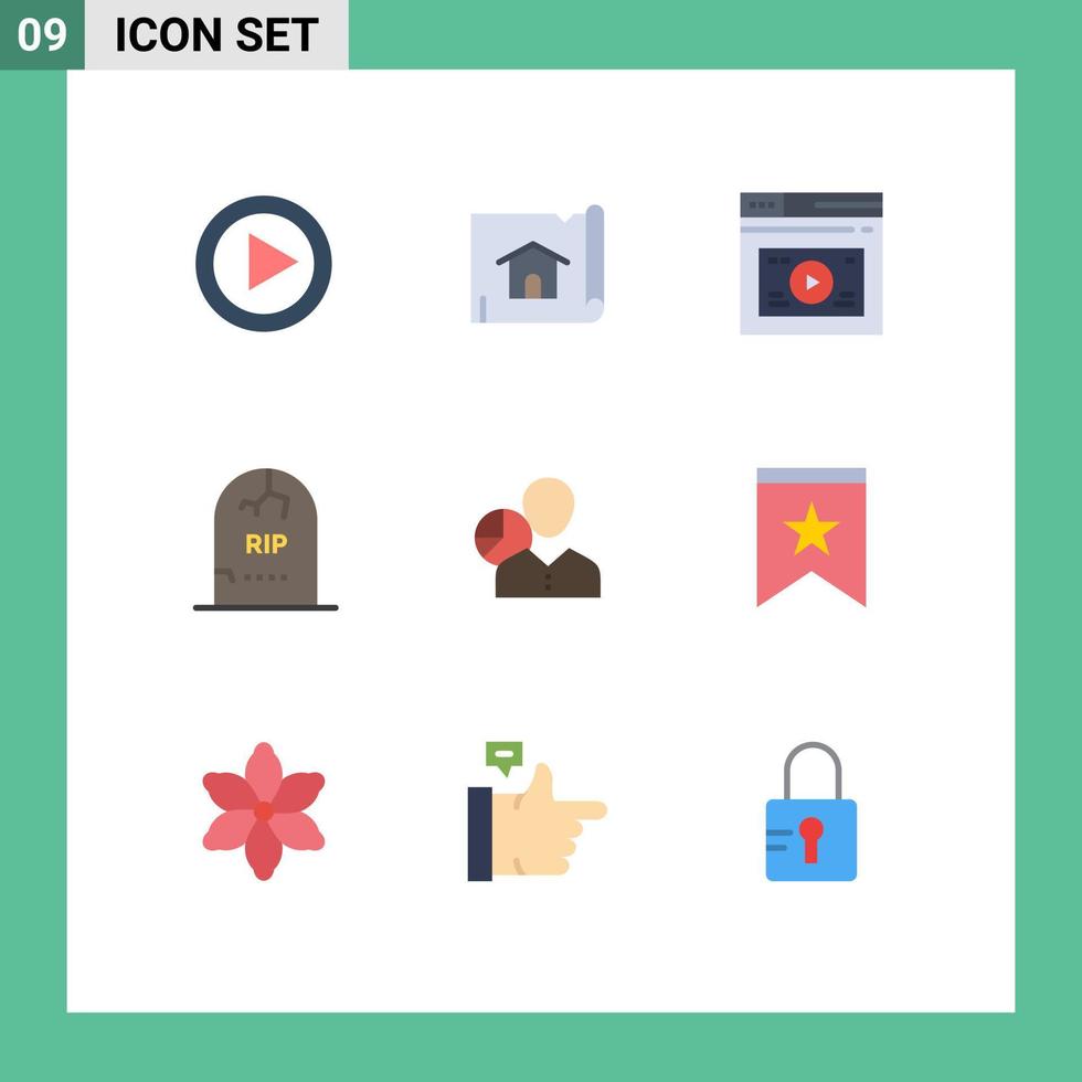 uppsättning av 9 modern ui ikoner symboler tecken för Graf kyrkogård sida gravsten död redigerbar vektor design element