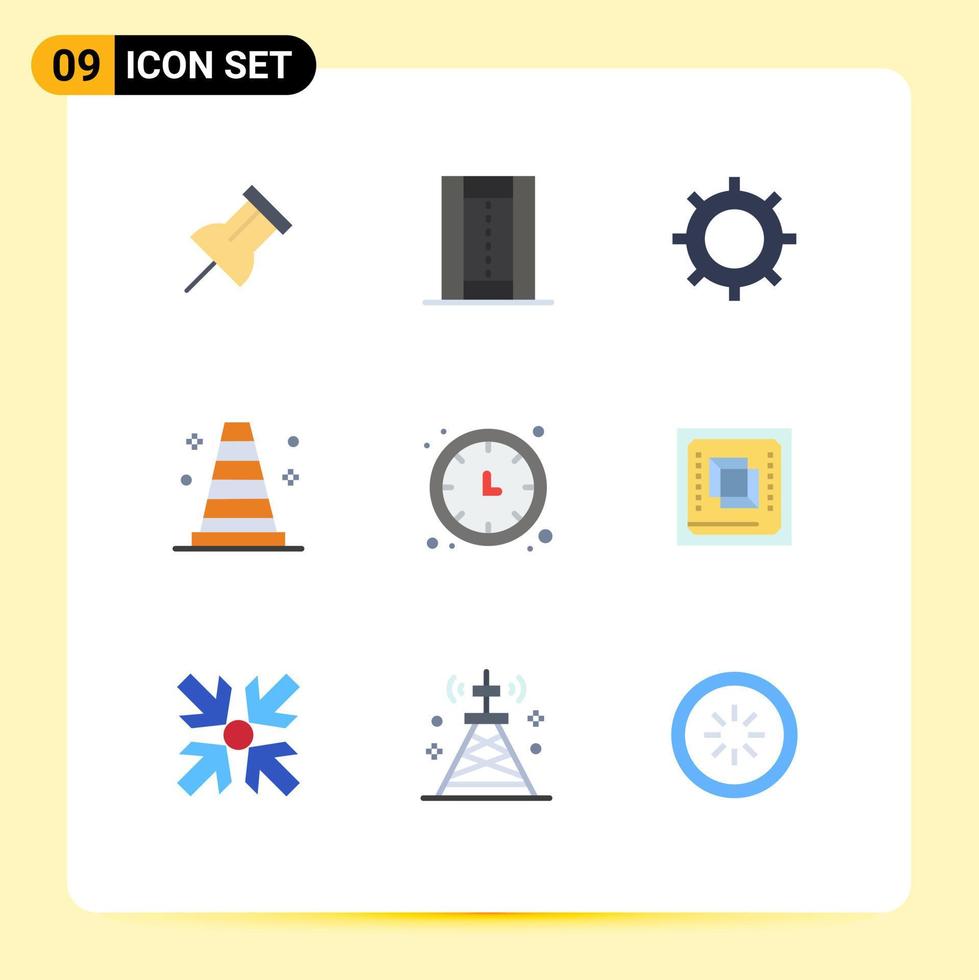 9 universell platt färger uppsättning för webb och mobil tillämpningar tid vårdare klocka grundläggande vlc konstruktion redigerbar vektor design element