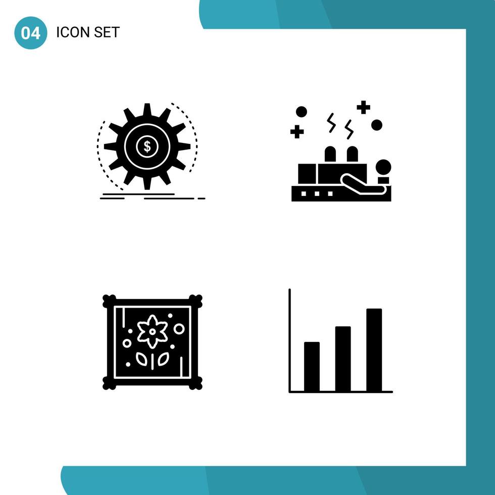 piktogram uppsättning av 4 enkel fast glyfer av finansiera lappa framställning läkning hobby redigerbar vektor design element