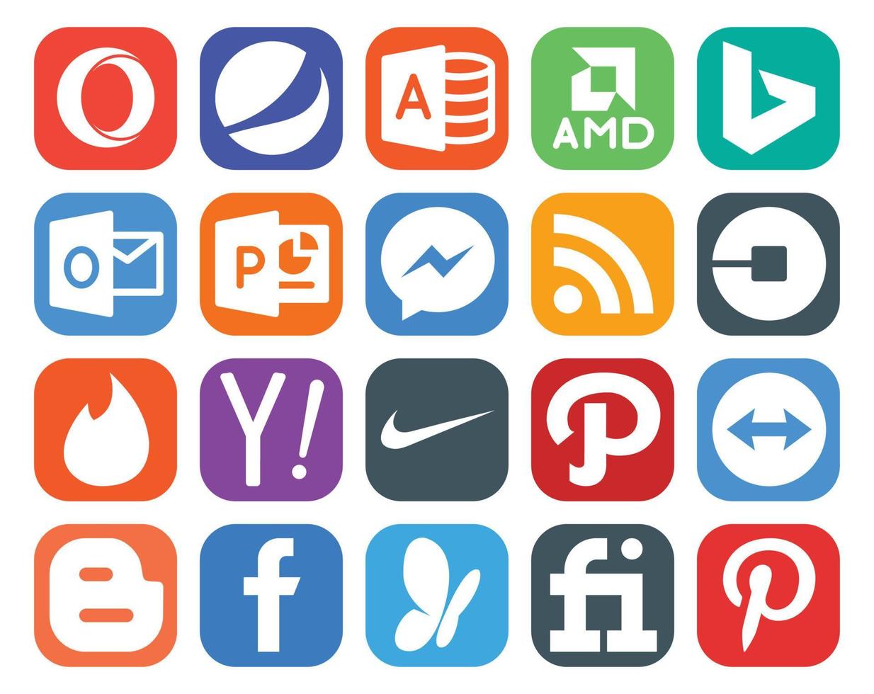 20 Sozial Medien Symbol Pack einschließlich Teamviewer Nike rss Suche Tinder vektor