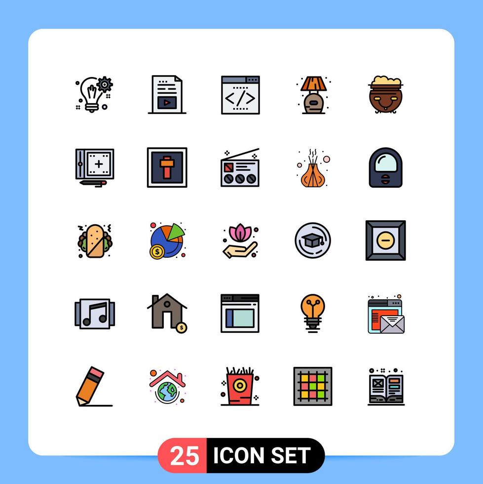 25 fylld linje platt Färg begrepp för webbplatser mobil och appar klump levande multimedia Hem gränssnitt Sök motor redigerbar vektor design element