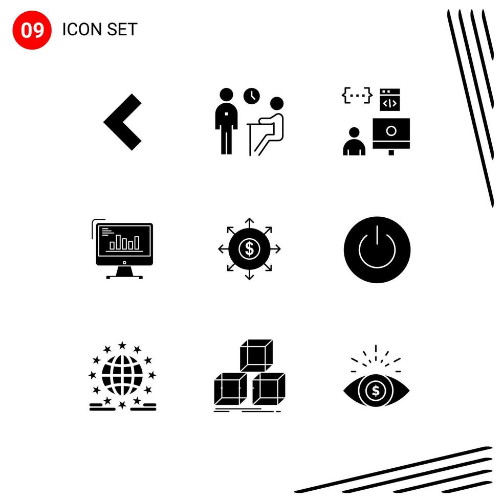 användare gränssnitt packa av 9 grundläggande fast glyfer av diagram företag app analys programmerare redigerbar vektor design element