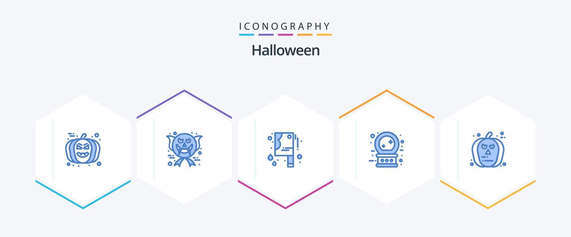 halloween 25 blå ikon packa Inklusive pumpa. ansikte. blodig kniv. magi. framtida vektor