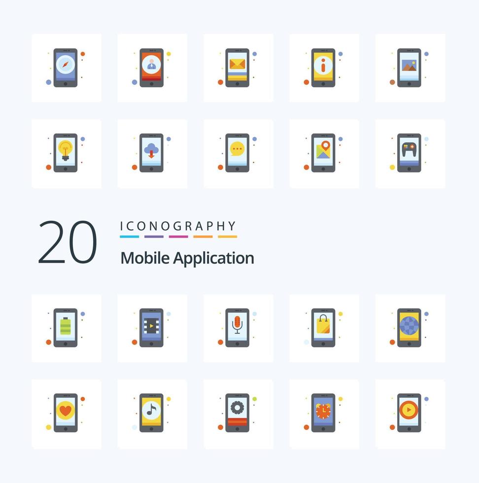 20 Handy, Mobiltelefon Anwendung eben Farbe Symbol Pack mögen Anwendung online App Audio- Anerkennung einkaufen Tasche vektor