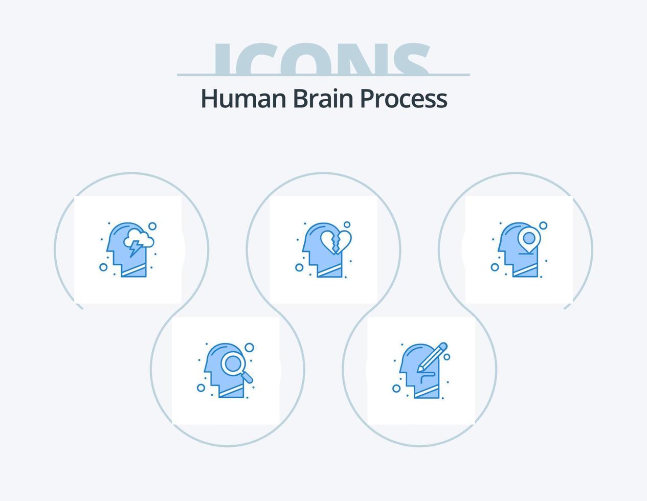 mänsklig hjärna bearbeta blå ikon packa 5 ikon design. ha sönder hjärta. känsla. skriva. känslor. sinne vektor