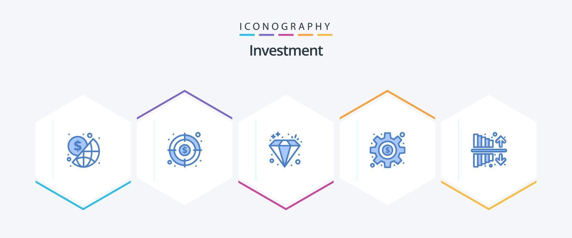 investering 25 blå ikon packa Inklusive investering. utgifter. diamant. pengar. dollar vektor