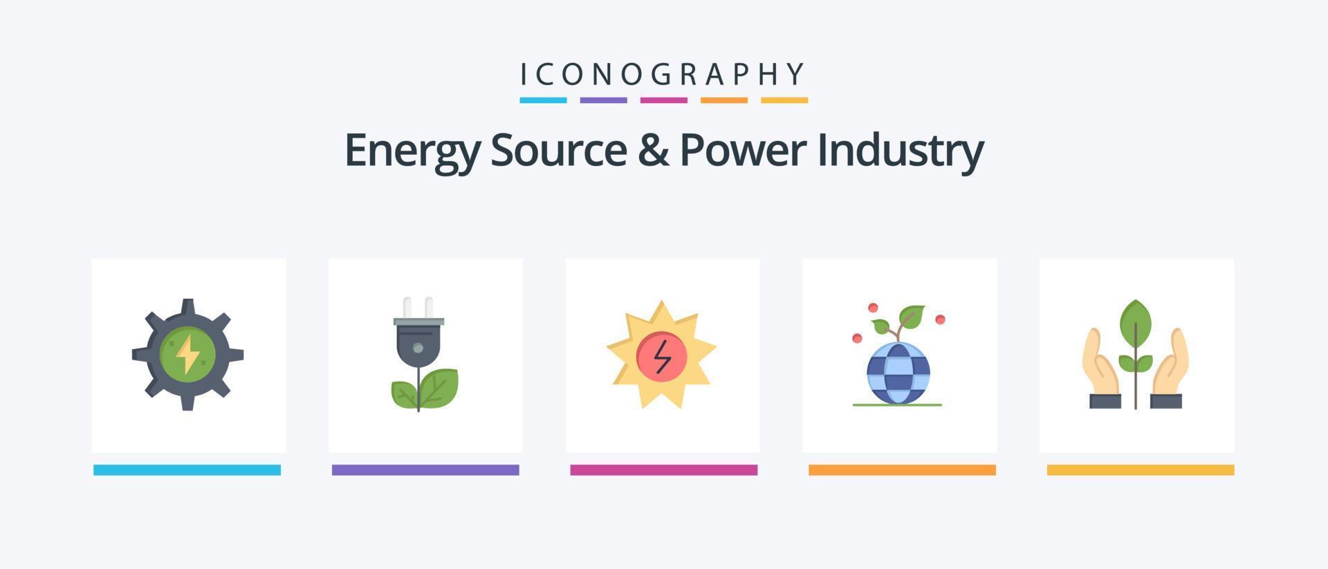 Energie Quelle und Leistung Industrie eben 5 Symbol Pack einschließlich Pflanze. Globus. Energie. freundlich. Wachstum. kreativ Symbole Design vektor